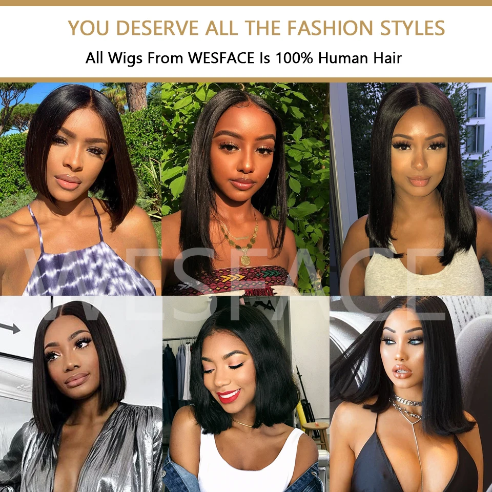 Parte do Laço Perucas de Cabelo Perucas do Laço Dianteiras para as Mulheres Reta Curto Humano Remy Perucas Brasileiras 180% Ombre Marrom 1b30 Bob 13x1 1 Reta curto bob 13x1 parte do laço