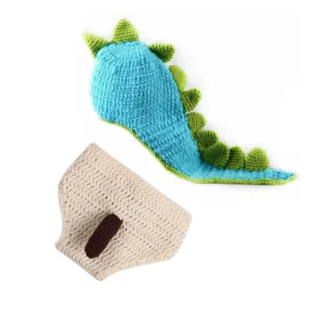 

Photo clothes 2 Set Unisex Newborn Boy Girls Crochet Knitted Baby Outfits Costume Set Photography Photo Prop Dog & Dinosaur