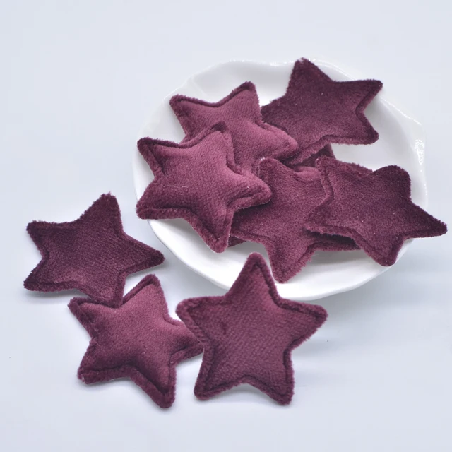 50Pcs/lot 38mm Padded Plush Furry Felt Star Applique for DIY Headwear Hair Clips Bow Accessories Handmade Baby Clothes Hat Decor Wine Red