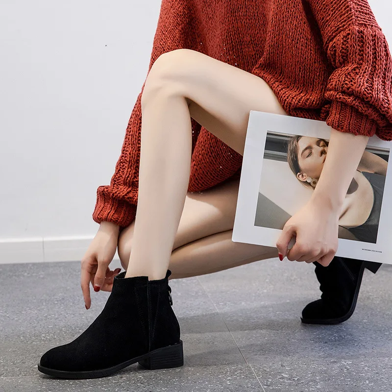 

Online Celebrity Small Short Boots 2019 New Style Autumn And Winter Dull Polish WOMEN'S Genuine Leather Shoes Students Versatile