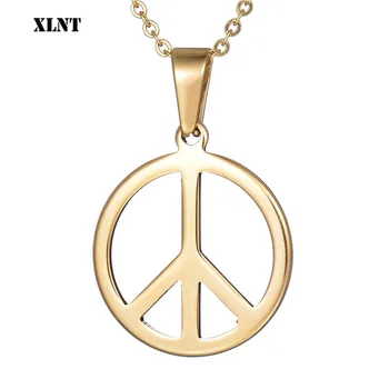 

XLNT new fashion peace symbol Pendants round cross chain short long Mens Womens silver Gold necklace Stainless Jewelry Gift