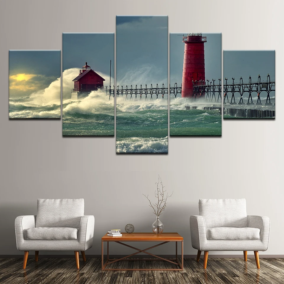 Картина на холсте грандхевен Маяк Морской пейзаж 5 шт. настенные художественные