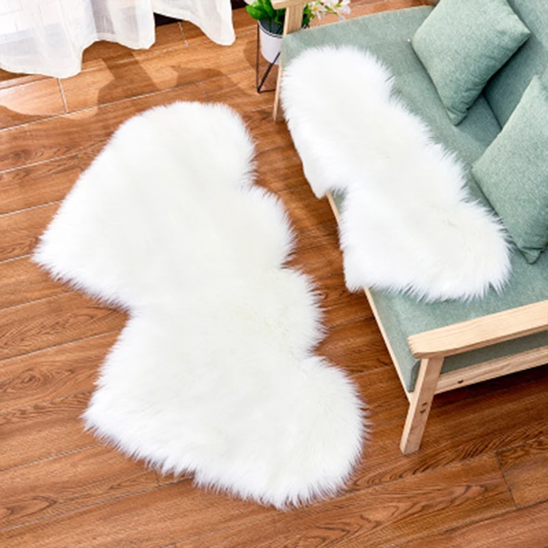 Роскошный ковер искусственный пушистый мех Двойное сердце подушка зимние теплые коврики для гостиной сплошной цвет