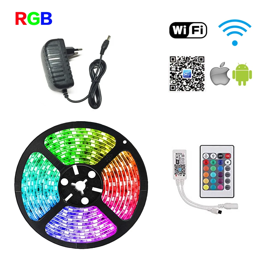 

LED Strip Light RGB SMD 5050 2835 Flexible Ribbon 12V led light strip RGB 5M 10M 15M 20M Tape Diode + Remote Control +Adapter