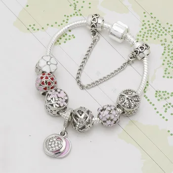 

wholesale DIY Transfer charm Bracelet Pink Love pandent Bracelet charm Bead's bracelet i love spring