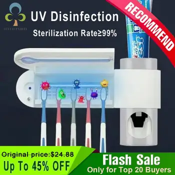 

2 in 1 UV Light Ultraviolet Toothbrush Sterilizer Toothbrush Holder Automatic Toothpaste Squeezers Dispenser Bathroom Set GYH