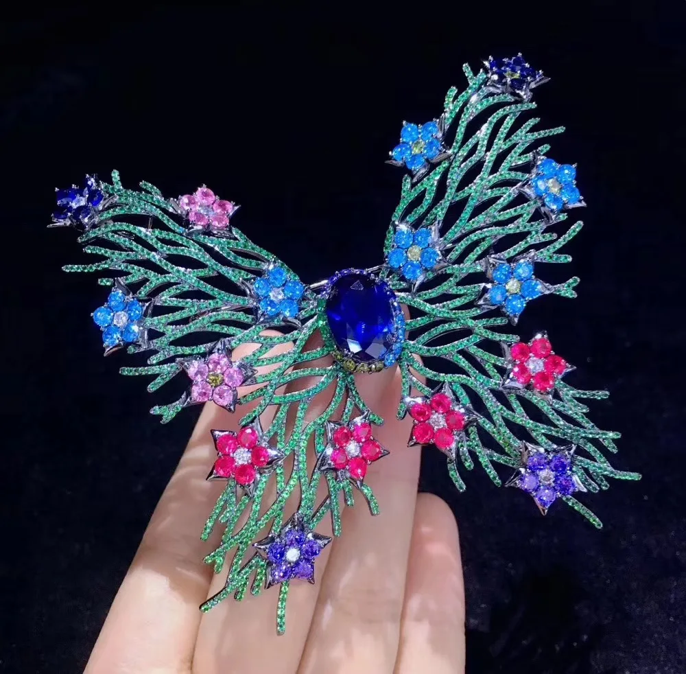 Groene grote vlinder broche 78*80MM 925 sterling zilver met cubic zirkoon hoge kwaliteit mode vrouwen sieraden voor jas jurk Groene grote vlinder broche 78*80MM 925 sterling zilver met cubic zirkoon hoge kwaliteit mode vrouwen sieraden voor jas jurk
