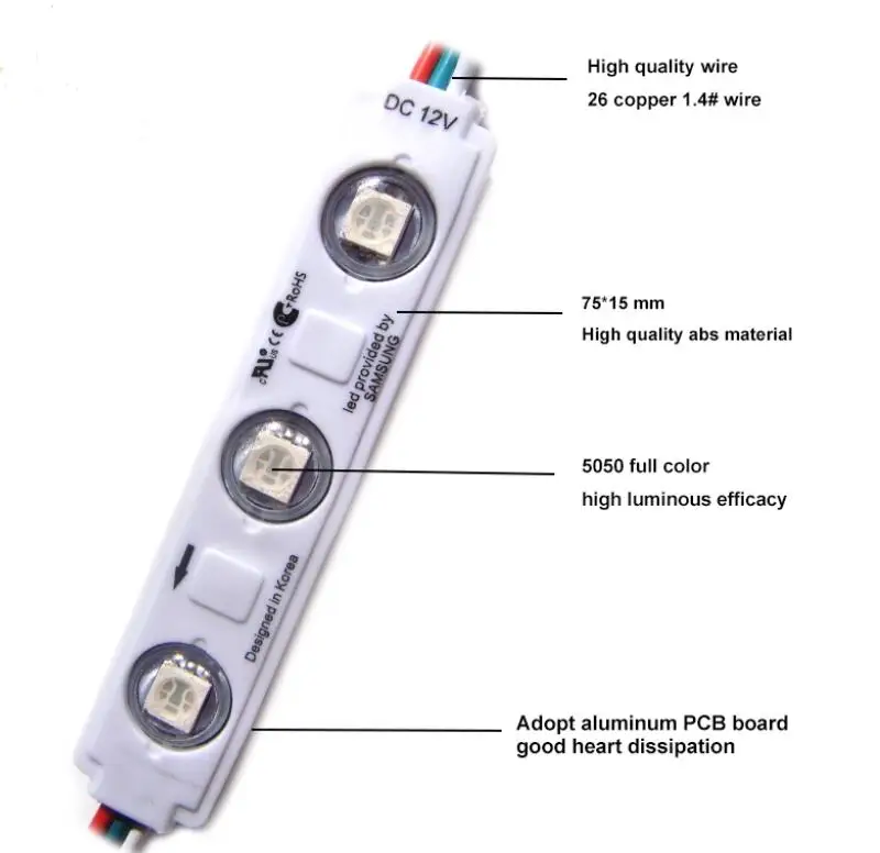 3 светодиодный S 5050 SMD RGB светодиодный модуль Водонепроницаемый 2811 1903 IC DC12V реклама свет, светодиодный Подсветка для письма канала