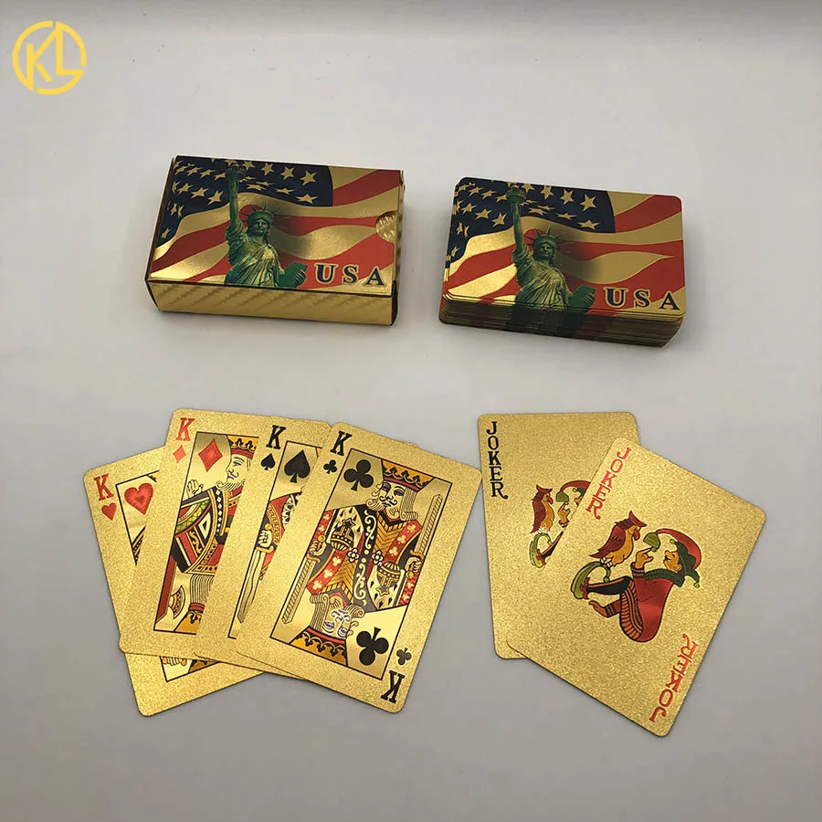 USA Flag Уникальный дизайн 24K золото Посеребренная мозаика доллар США Дубай дизайн игральные карты покер с сертификатом для подарков игры палинг - Цвет: USA Flag