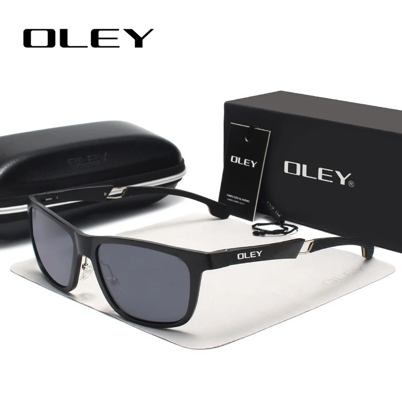 OLEY новые алюминиево-магниевые поляризационные мужские солнцезащитные очки расширяемые полые ноги специальные противоскользящие дизайн настраиваемые, с логотипом Y7144 - Цвет линз: Y7144 C1 BOX