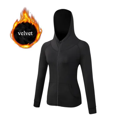 Зимние куртки Для женщин длинный рукав, для йоги толстовки быстросохнущие дышащие Спортивное пальто костюмы для фитнеса на молнии тренировочная куртка - Цвет: Plus velvet