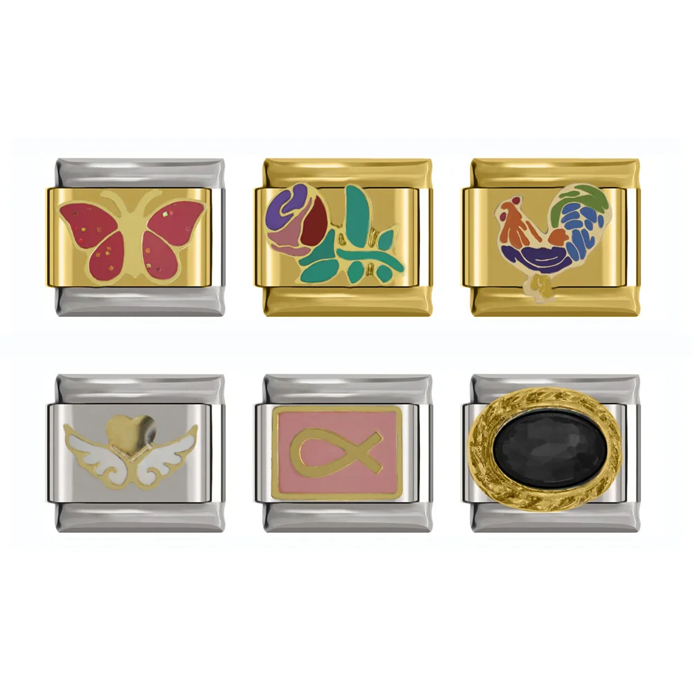 

Fyour 2019 Top Original Daisy Love Angle Rose Flower Heart Love Cock Charm Fit 9mm Bracelet Stainless Steel Links Jewelry DJ032