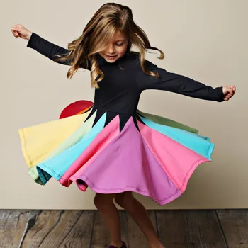 

2019 New Arrival Girls Fashion Dress Rainbow Long Sleeve Dress Fashion Dress With Princess Dress INS Style Children's Wear