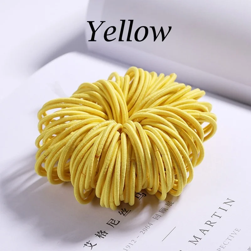 Yellow 100 шт/партия эластичная резинка для волос стайлер для укладки волос вязальная плетеная веревка украшения для головы аксессуары для волос для девочек DIY конский хвост - Цвет: Yellow