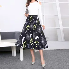 Новая модная юбка для женщин на Хэллоуин с мультяшным принтом с высокой талией эластичные плиссированные юбки миди женские s длиной до колена высокие уличные