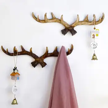 

Vintage Deer Antlers Wall Hooks Antique Finish Resin Clothes Keys Hanger Home Decoration Hooks