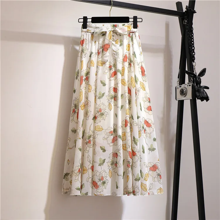 hoop skirt TFETTERS 22 Color Chiffon Floral Long Skirt Spring/summer 2020 New Bohemian Skirt  Long High Waist Beach Skirt Womens Clothing white denim skirt