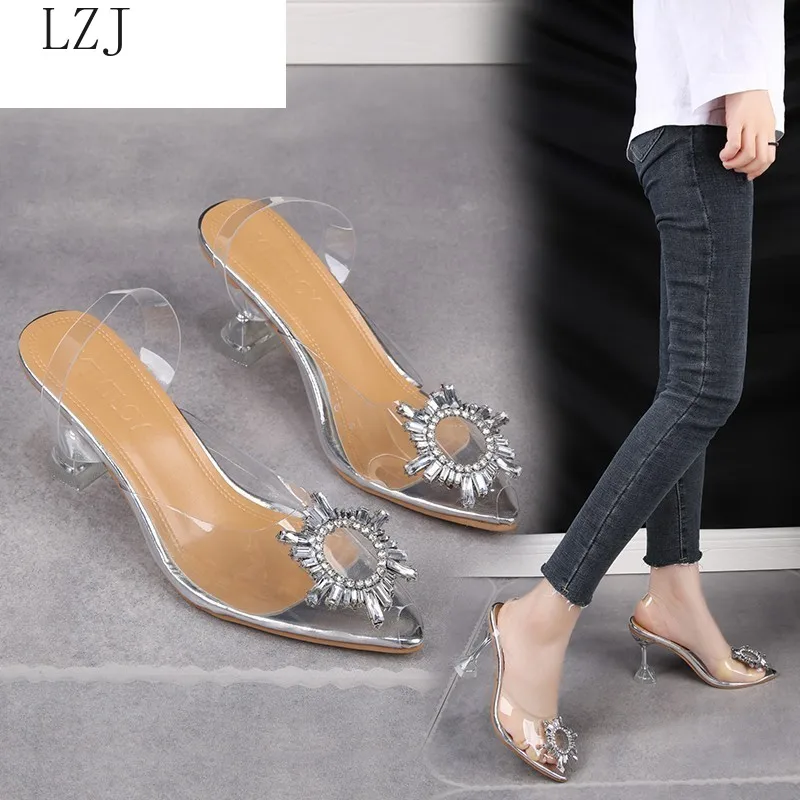 LZJ 2020 Luxury Women Pumps 2020 Transparent High Heels Sexy Pointed Toe Slip-on Wedding Party Brand Fashion Shoes For Lady PVC