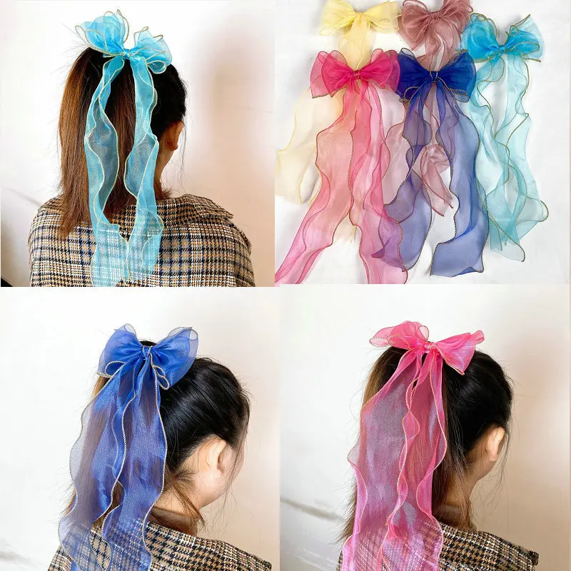 

New Style Streamer Headdress Hairpin Organza Bowknot Women Girls Fashion Headdress Hair Accessories