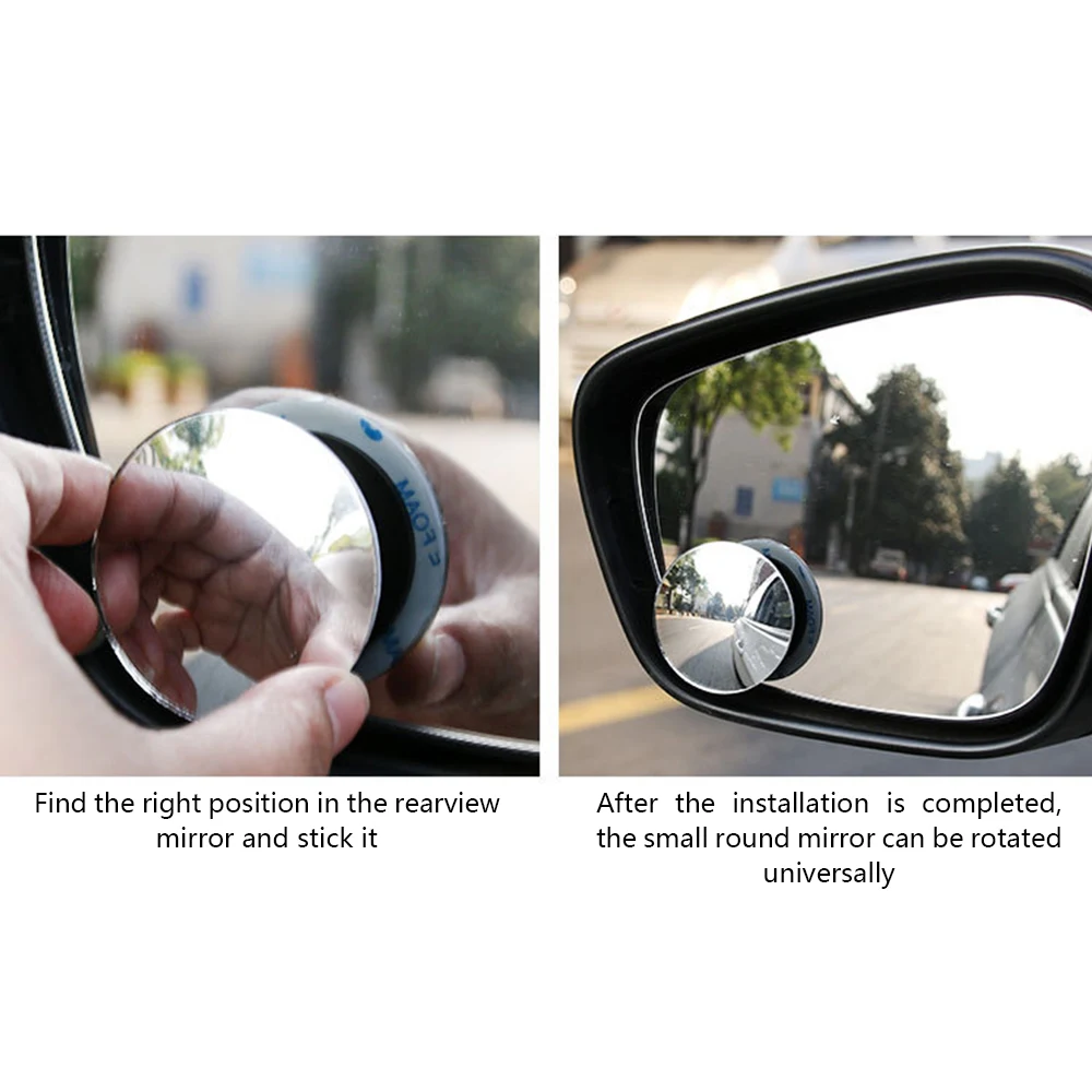 

1Pair Car Reversing Blind Spot Mirror 360 Degree Rotation Round Convex Blind Spot Mirror for Parking Rearview Mirror