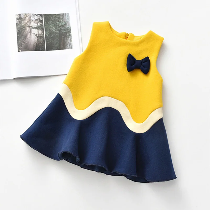 Babyinstar/новое осеннее платье-майка без рукавов в стиле пэчворк с бантом платья для маленьких девочек, детское платье Осенняя детская одежда для девочек