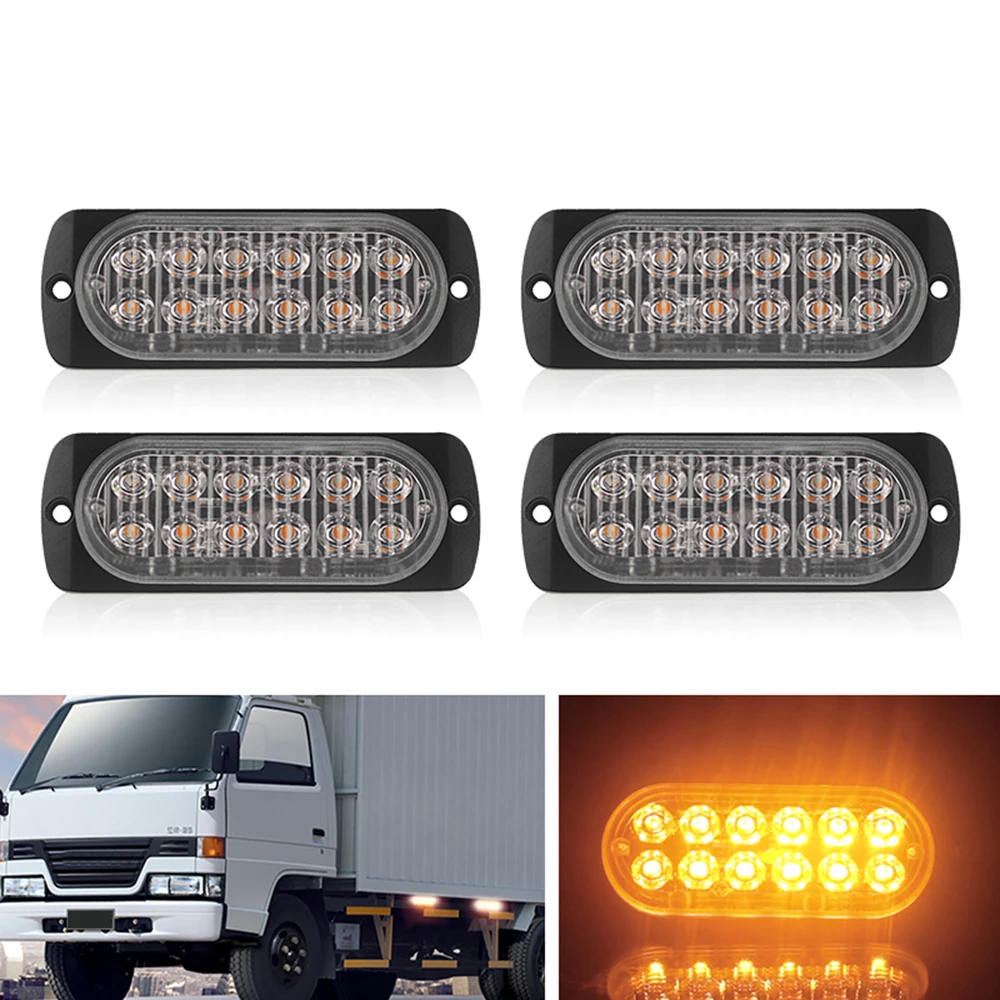 12LED лампы автомобиль грузовик Предупреждение светодиодные световые индикаторы "безопасно" 12 V-24 V 36W желтые супер яркие 4 шт. не загрязняет окружающую среду, не производит шум, не вызывает электронный мешать
