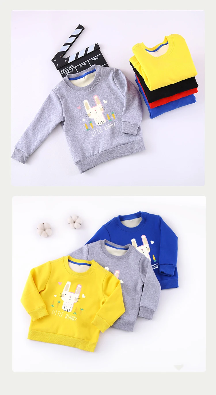 Милый свитер с рисунком кролика для девочек; сезон осень-зима; плотные теплые детские толстовки для девочек с круглым вырезом и длинными рукавами; детская верхняя одежда
