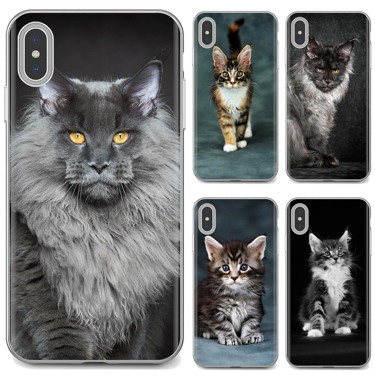 Для Samsung Galaxy J1 J2 J3 J4 J5 J6 J7 J8 Plus 2018 Prime 2015 2016 2017 EU pet maine coon cat серебристый Мягкий ТПУ