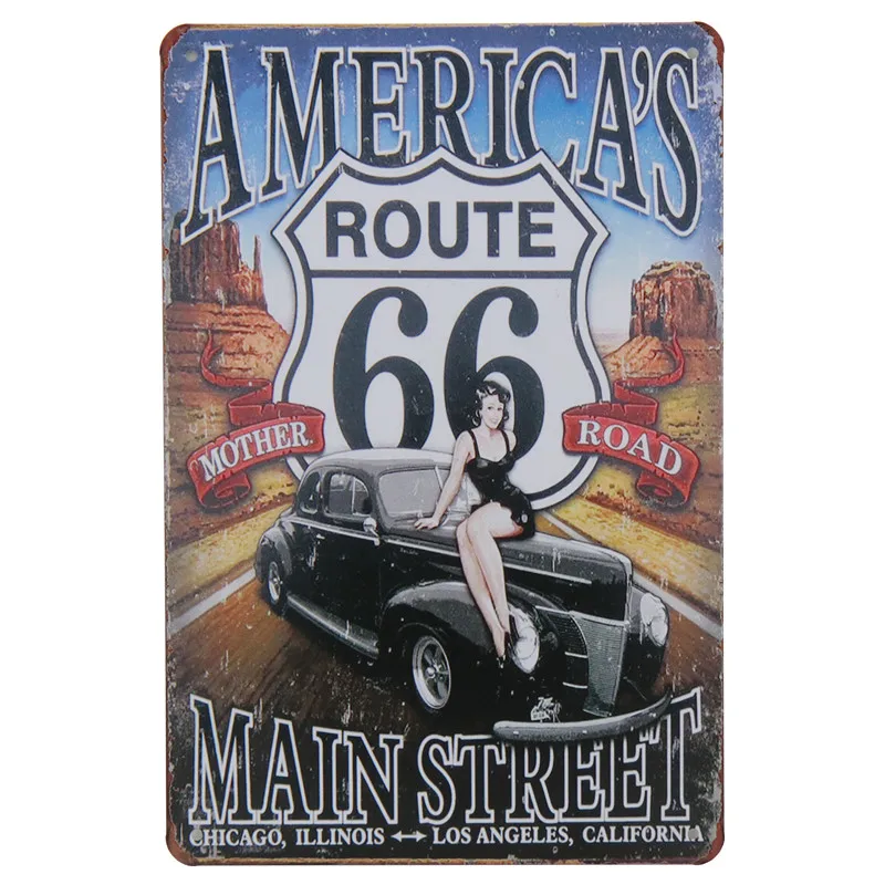 US Route 66 винтажная жестяная вывеска Тинтин Бар Паб вверх металлическая пластина плакат Настенный декор знаки живопись услуги ретро-наклейки 8x12 дюймов H19