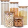 Glass Food Storage Containers Set,Airtight Food Jars with Bamboo Wooden Lids  Kitchen Canisters For Sugar Candy Cookie 1
