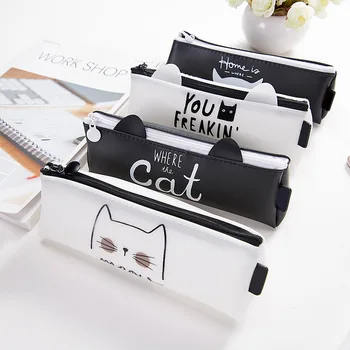 

Creative Cute Cat Pencil Case Triangle Simple Cartoon Large Capacity Girl Pencil Case Stationery Box DC476