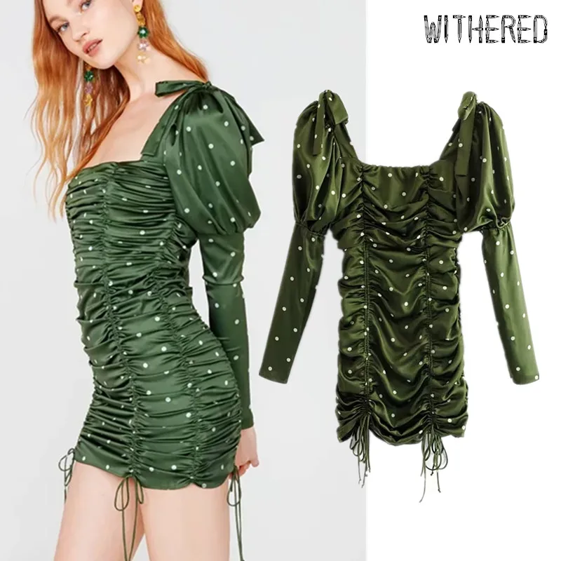 

Withered fashion blogger england vintage puff sleeve pleated party vestidos de fiesta de noche vestidos sexy mini dress women