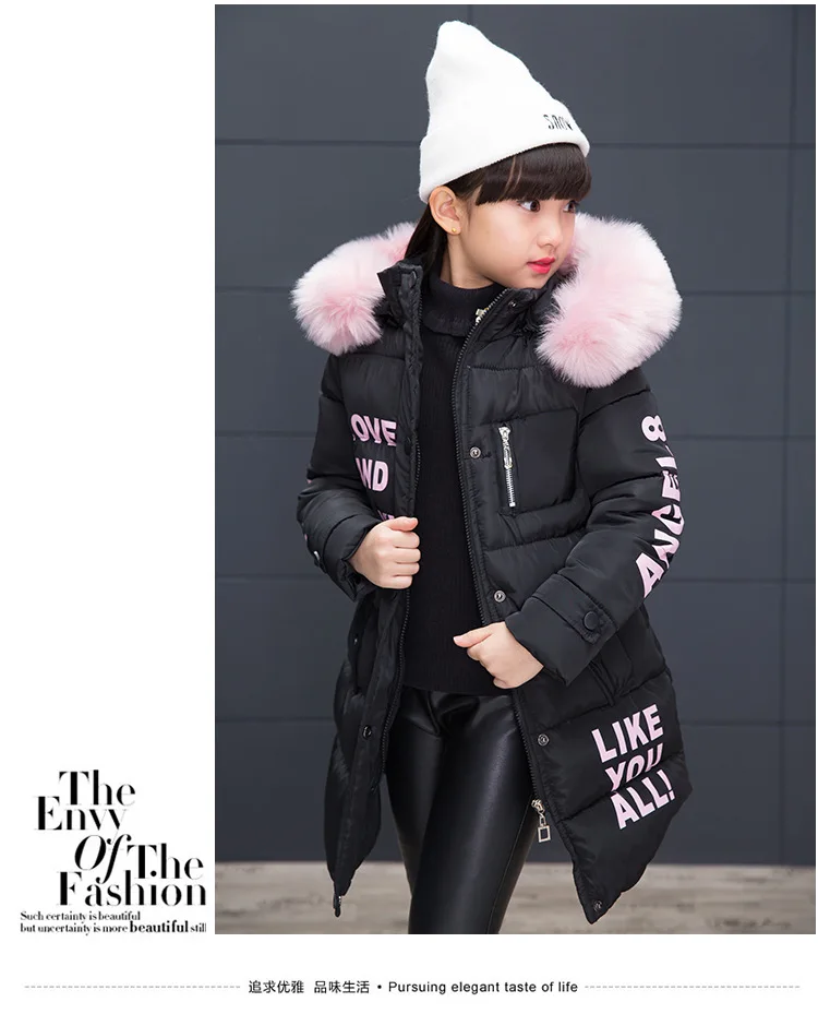 OLEKID Russian Winter Girls Parka Faux Fur Collar Long Girls Cotton-padded Jacket 4-13 Years Kids Teenagers Outerwear Coat