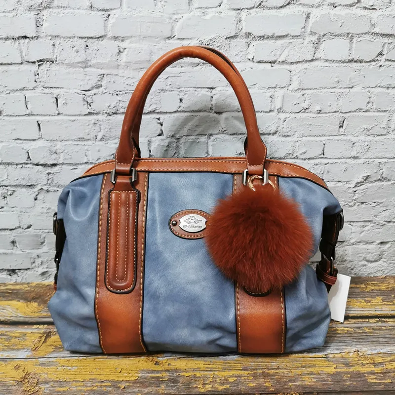 Новая модная женская сумка из натуральной кожи, Большая вместительная сумка через плечо, роскошные дизайнерские сумки через плечо, женские сумки - Цвет: Blue And Ball