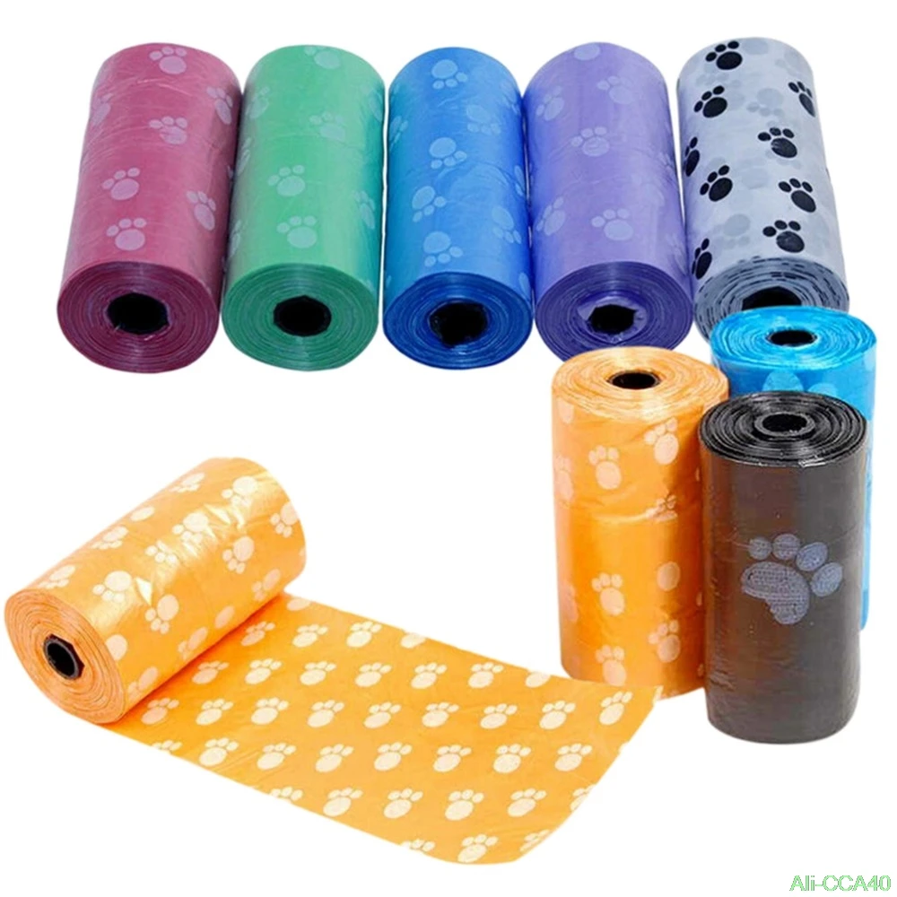15 uds/rollo mascota Degradable residuos Bolsa para popó con la impresión de bolsa de perro para perro