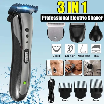 

3 in 1 Rechargeable Hair Clipper Cutting Waterproof Wireless Electric Shaver Beard Nose Ear Shaver Hair Trimmer Razor Kits