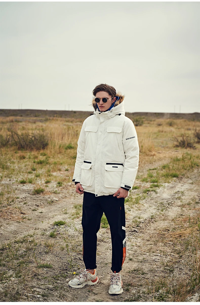 Enjeolon/зимняя мужская пуховая куртка с меховым воротником, с несколькими карманами, военная уличная одежда, парные белые пуховики на утином пуху, толстые парки, куртка YR939