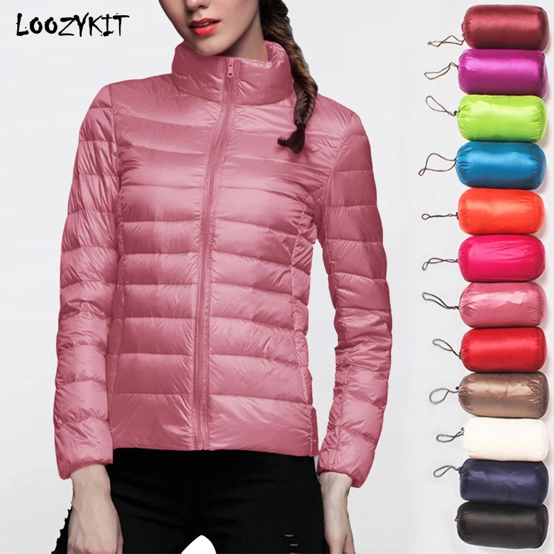 

LOOZYKIT Women Down Jacket Coat 90% Velvet Warm Down Ultra Light Zip up Jackets Long Sleeve Slim Parka Solid Portable Outwear