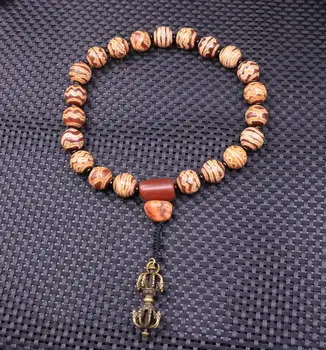 

Treasure Magic LKbrother powerful Tibetan Old Agate dZi Bead Handing Lama Prayer big bracelet