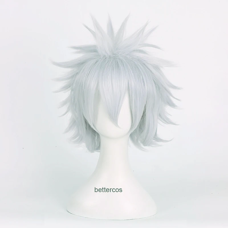 Hunter x Killua Zoldyck Cosplay Wigs Short Silver White Mixed Purple Heat Resistant Synthetic Hair Wig + Cap | Тематическая одежда