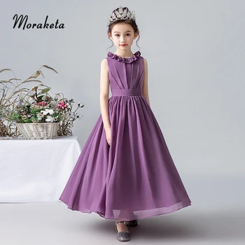 

Purple Chiffon Flower Girl Dresses 2019 Elegant Sleeveless Ankle-length Children Formal Choir Dresses Long Kids Evening Dresses