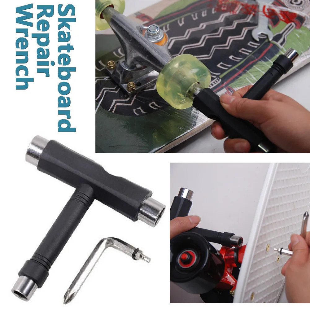 Chiave Pattini a Rotelle T Attrezzo Esagonale Per Rullo Roller Skate Skateboard Utensile Longboard Multifunzione All-in-One nero