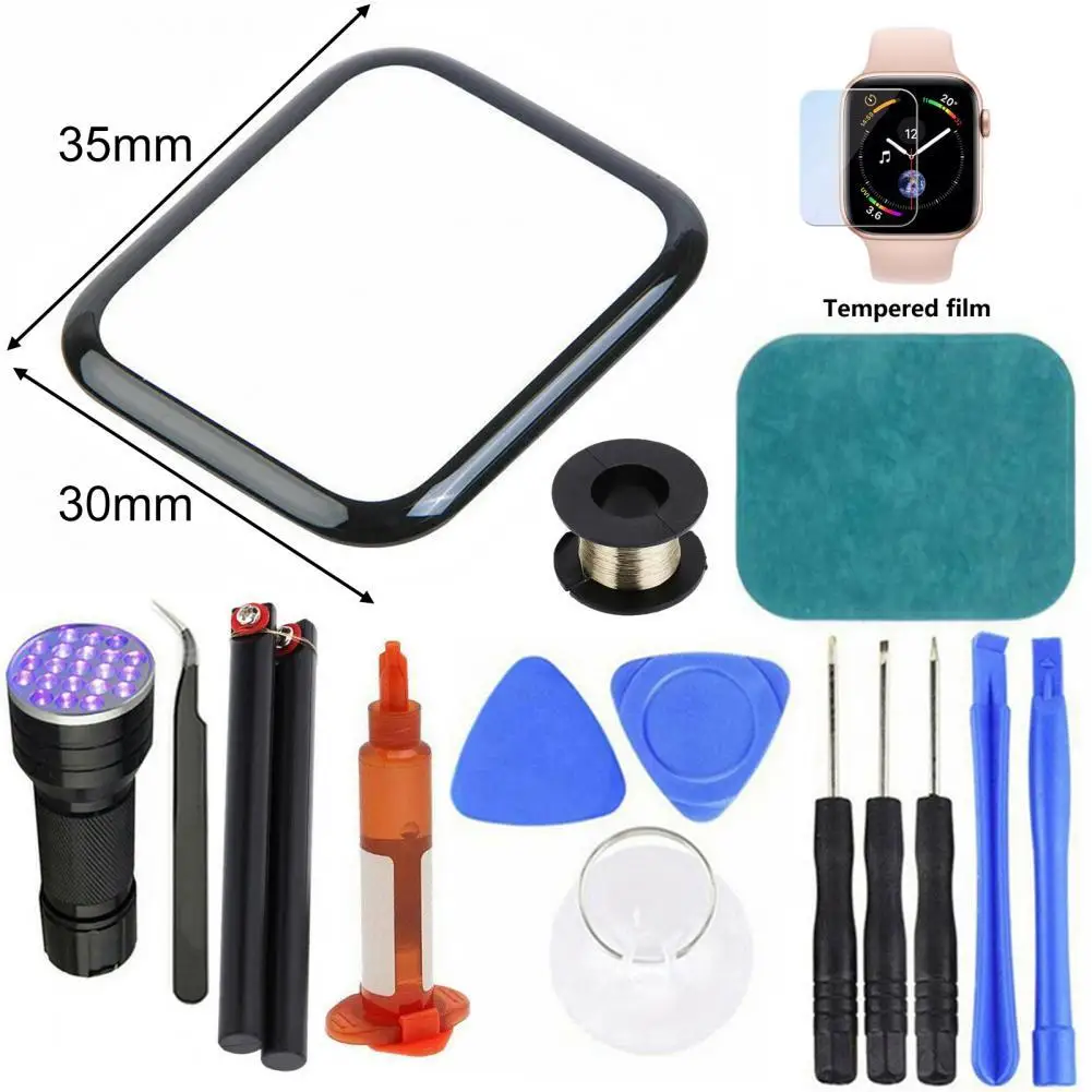 정밀 전면 유리 커버 교체 UV 접착제 터치 스크린 수리 키트, 애플 워치 2/3/4/5/6 시리즈 38mm 42mm 40mm 44mm