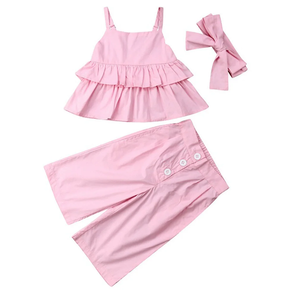 

Summer Kids Clothes Girls Outfits 3 Piece Pink Camisole+Trousers+Headband Sleeveless Girls Clothes Set For 6 Years Old D30