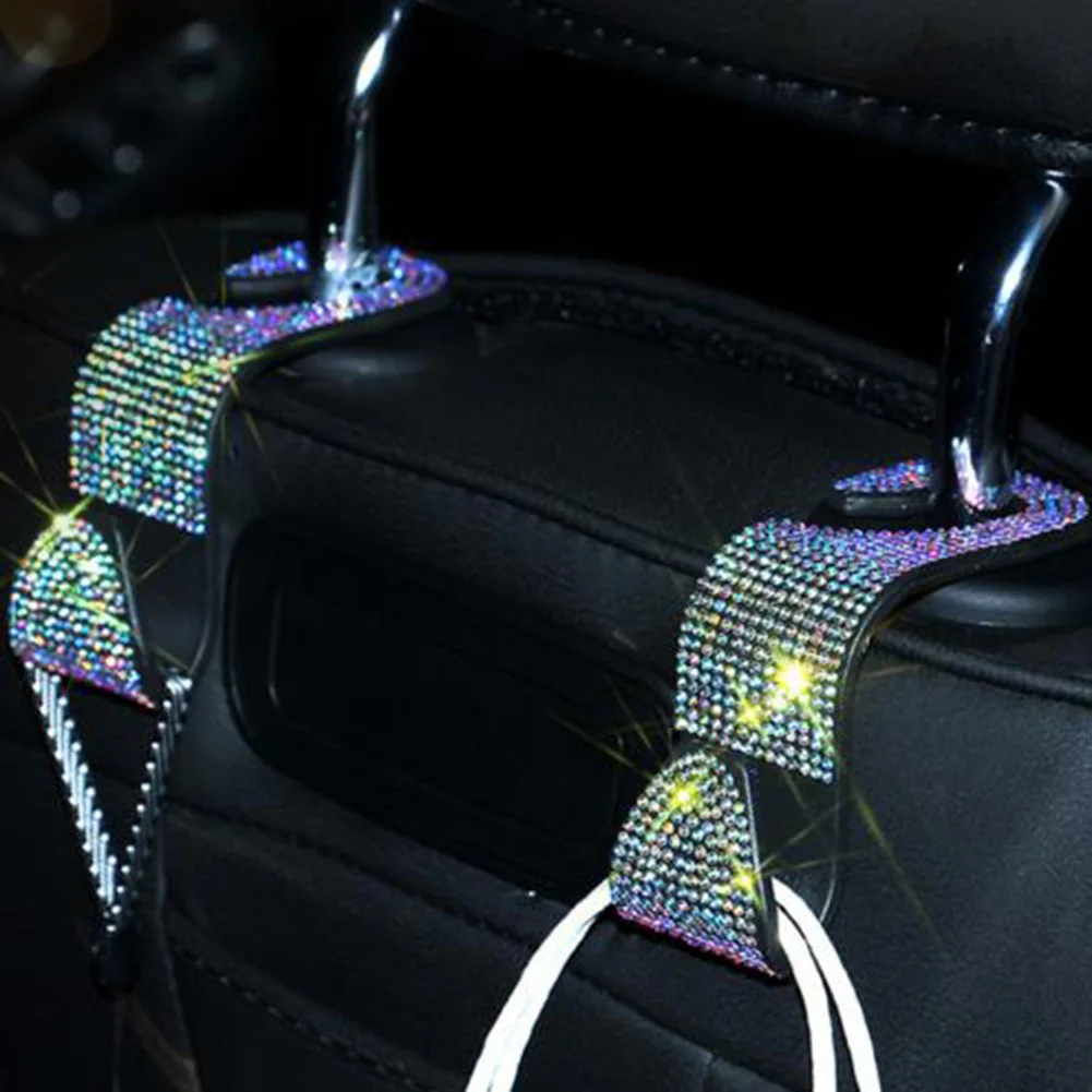 Car Sparkle Diamond Seatback Hooks Shiny Crystal Headrest Hanger Bag Holder