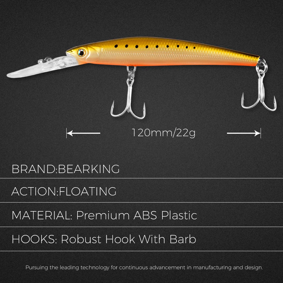 Bearking Top Hard Aas Vissen Lokt 120Mm 22G Lange Casting Minnow Wobblers Dive Diepte 6-10ft Bass Pike