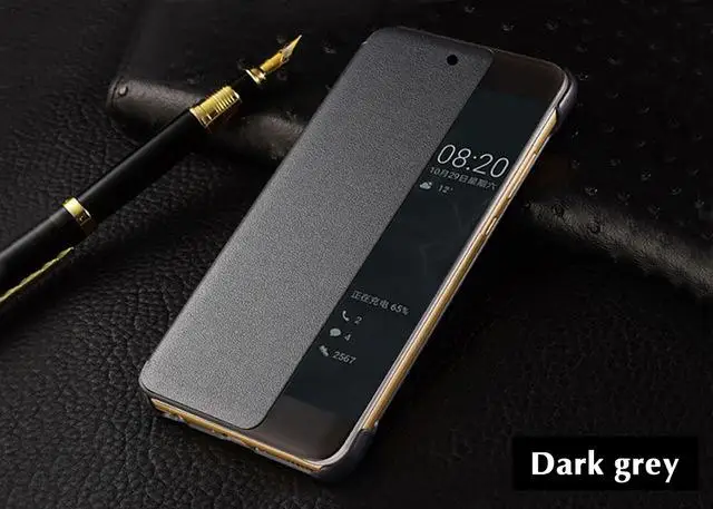 Умный флип-чехол для Huawei P10 с окошком P20 P30 Pro mate 20 Lite функция сна Пробуждение чехол для телефона из искусственной кожи+ Жесткий ПК - Цвет: dark grey
