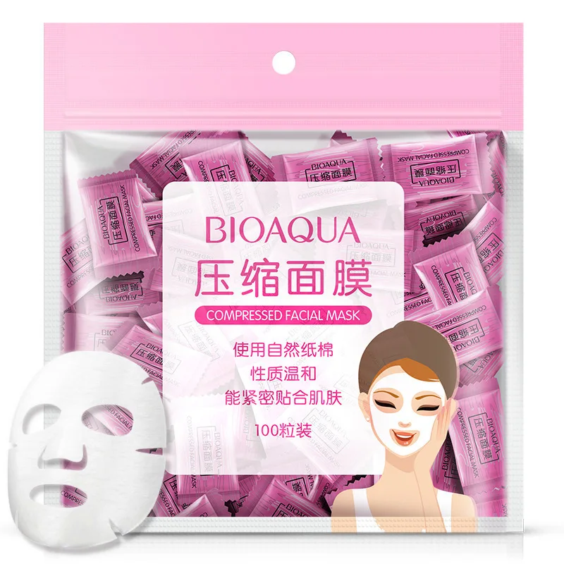 100Pcs/lot BIOAQUA Compression Face Mask Whitening Anti Acne Natural Cotton Close To The Skin DIY Skin Care Beauty Tools car tools compression test kit diagnostics engine cylinder leakage tester kit compression gauge for dual pressure car truck moto