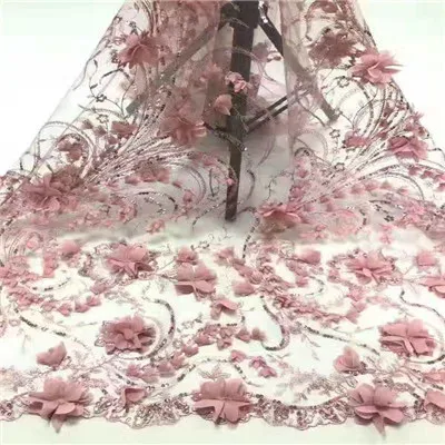 Нигерийская кружевная ткань высокое качество кружева 3d кружевная ткань Свадебные белые африканские с блестками нигерийские французские кружевные ткани SL16 - Цвет: as picture