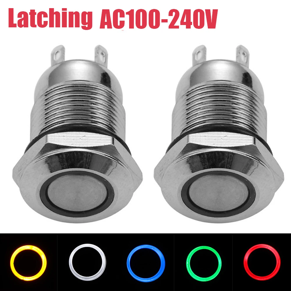 AC100 240V Latcing Waterproof Car LED Metal Button Switch ON/OFF Switchs Auto Replacement Parts